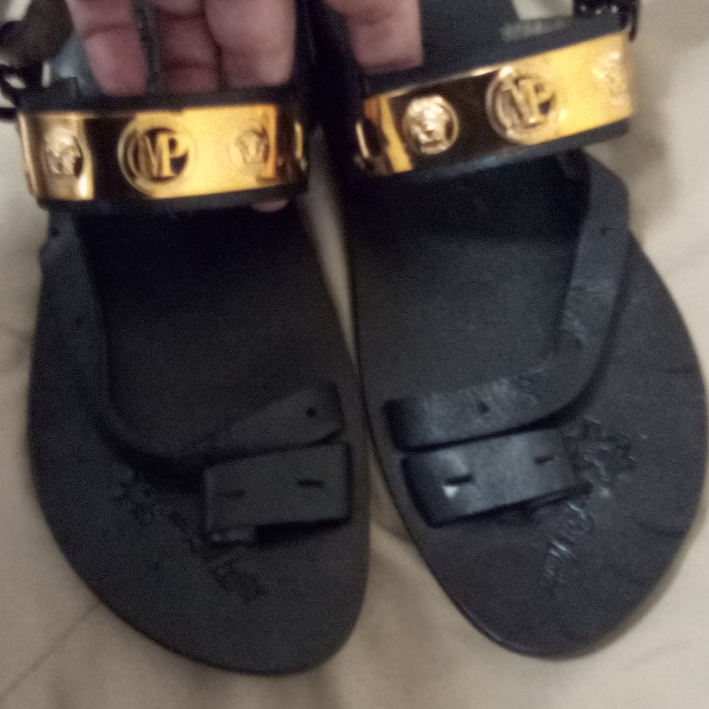 Versace Vintage Black Toe Loop Sandals (Gianni)